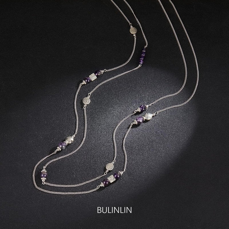 BULINLIN Layered Silver Long Necklace for Women Turquoise Stone Beaded Strand Sweater Chain Necklaces Fashion Costume Jewelry Gifts for Mom - Image 1